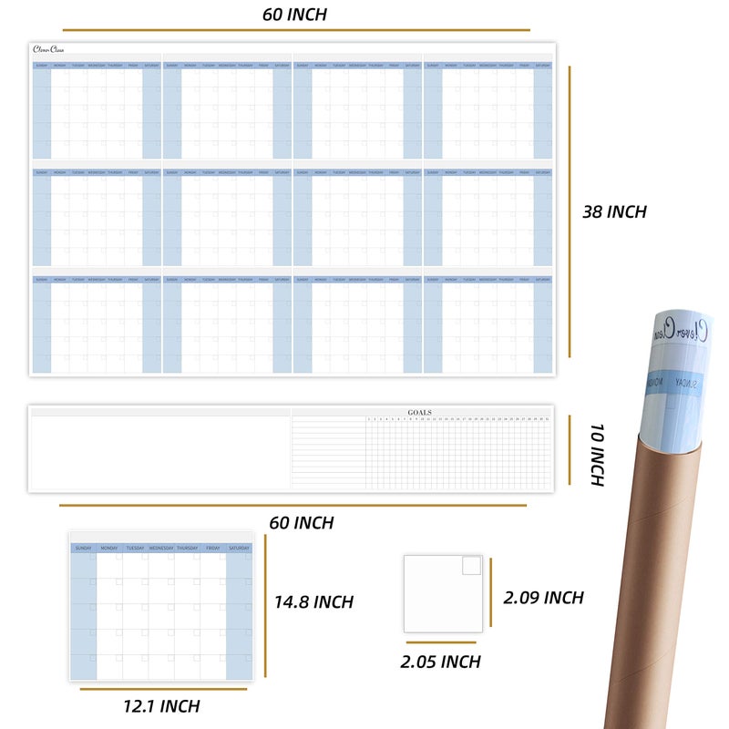 CLEVER CLEAN Large Dry Erase Wall Calendar 5 Feet- 48"x60" 2026 Undated Yearly Planner for Home, Office, School Projects - Jumbo Erasable Laminated Task Organizer - Image 2